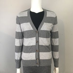 Tommy Hilfiger Striped Cardigan Sweater Grey Gray Button Long Sleeve Medium